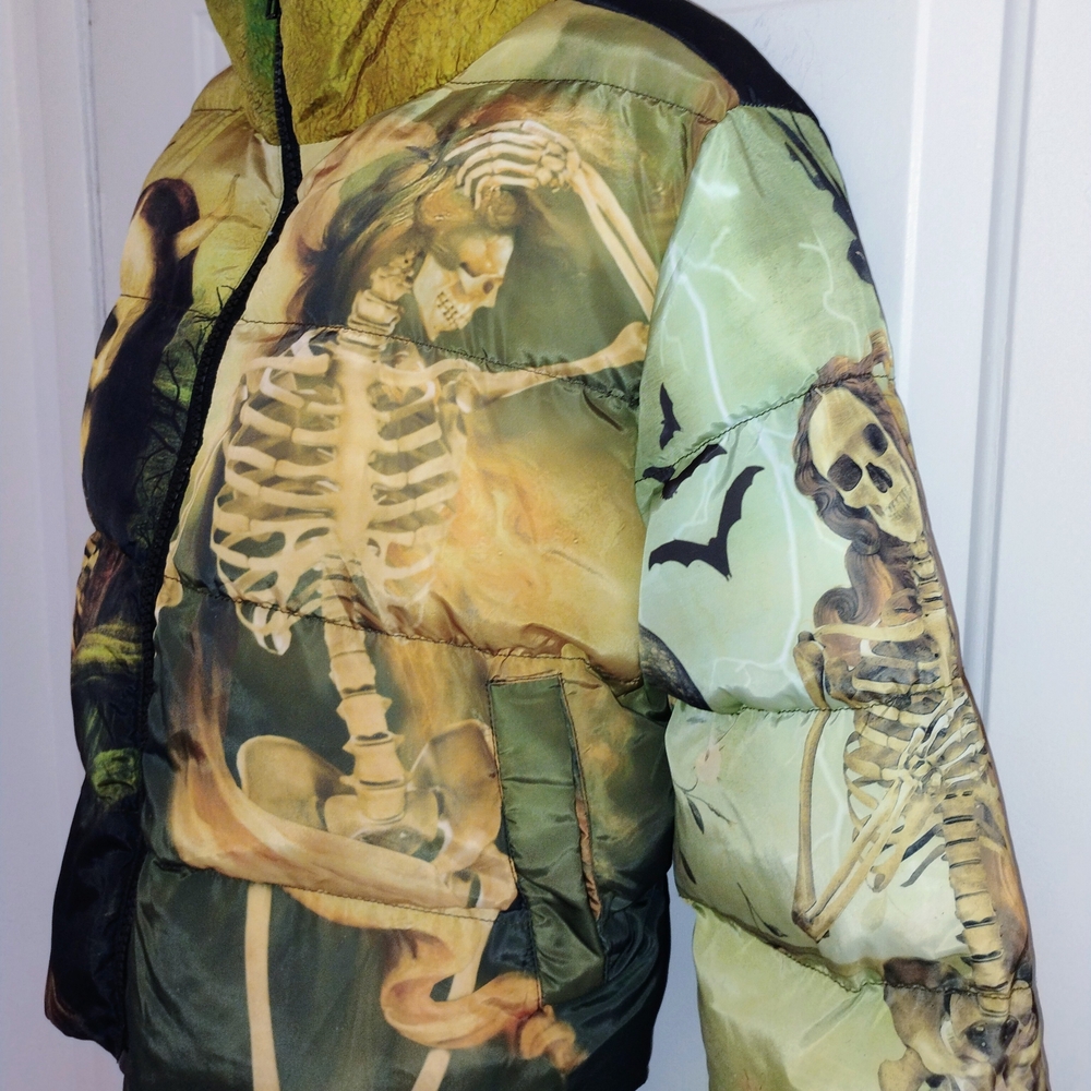 Trickz N' Treatz Cursed Image Skeleton Print Puffer Jacket - Picture 5 of 8